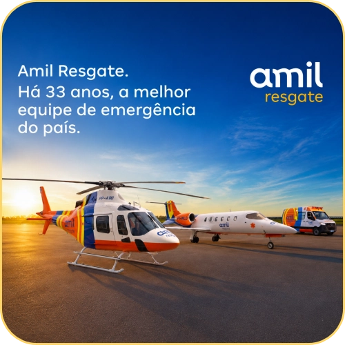 Amil Resgate: Transporte Inter-hospitalar Especializado Frota do Amil Resgate com ambulância, helicóptero Agusta e jato Learjet para transporte aeromédico e terrestre.
